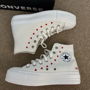 Converse Women's White with red hearts